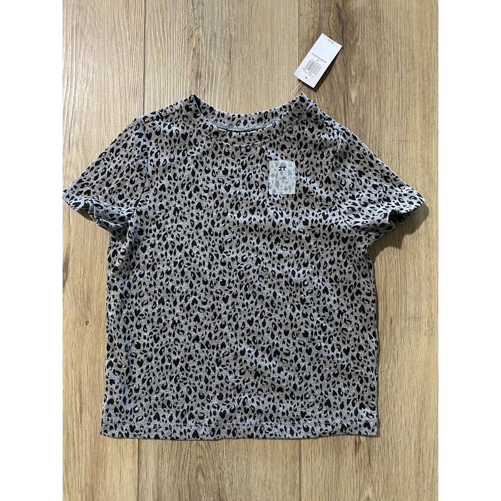 Old Navy Cheetah Print Short Sleeve T-Shirt Girls Medium Gray Black Size 2T